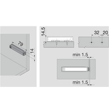 BLUM uchyt jednoduchý- dlhý,na tlmič 956A.1201 /Blum