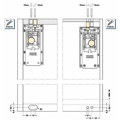 Neviditeľné záv.kov.pre horné skrinky Art.823, pravé