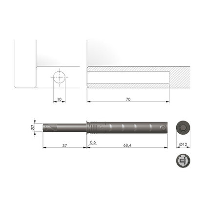 K-PUSH TECH systém na dvierka vložený 37mm antracit K-PUSH TECH systém na dvierka vložený 37mm antracit