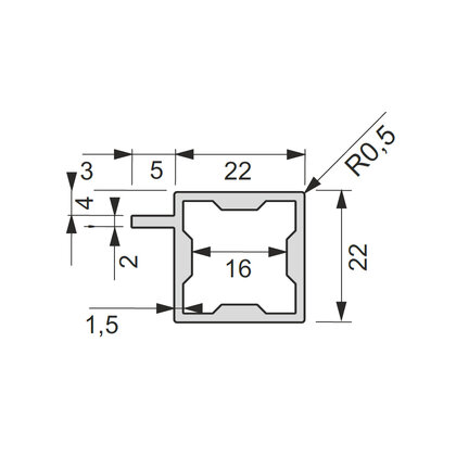 IQube 22 profil jednostranný na policu  L:3,5m C-35 čierny