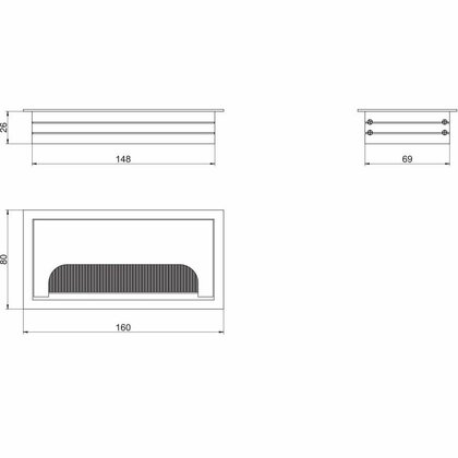 Prechodka kábla  kovová biela, štvorec 80 x 160 mm Prechodka kábla  kovová biela, štvorec 80 x 160 mm