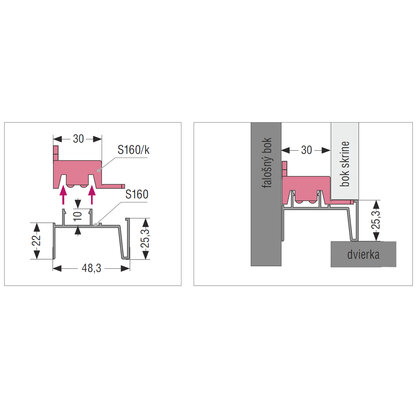 Gripless - Zvislý profil jednostranný S160/01 čierny matný RAL 9005, model 2023