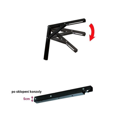 Uholník sklápací pre velké zaťaženie 70 kg, 560x580 mm, čierny  / LC