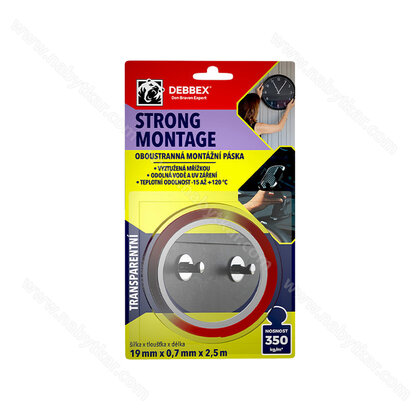 Obojstranná páska STRONG vystužená transparent 19mm x 2,5 m / Den Brawen