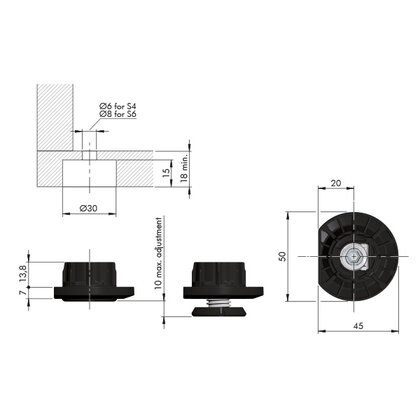 Nožička NH 30x0,7-17 mm s rektifikáciou, INTEGRATO TECH "Z" , čierna