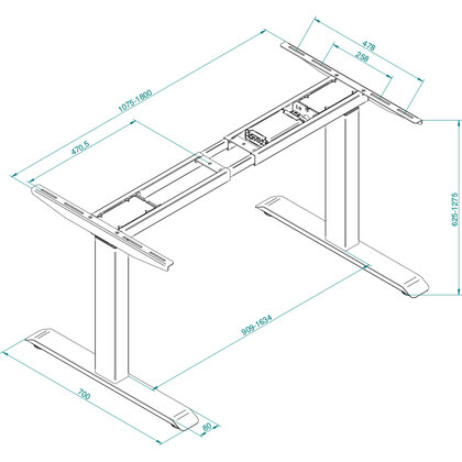Kancelárska podnož FUTURO elektr. nastavitelná (625mm-1275mm), rovná / Rejs