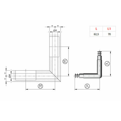 Tiahlo 90°  k excentru D35,M8-L62,5x62,5 zin SPIRAL LOCK