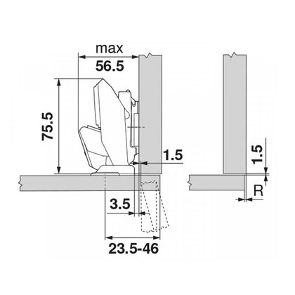 Záves na tenké dvierka (8-14 mm) 71B453T EXPANDO Clip top Blumotion / Blum 