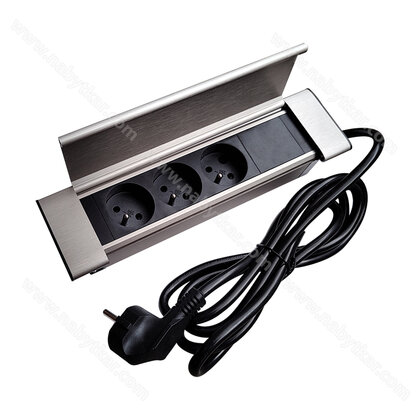 Stolová zásuvka COVER 3x230V s káblom 230V,  238x67x47 mm, INOX