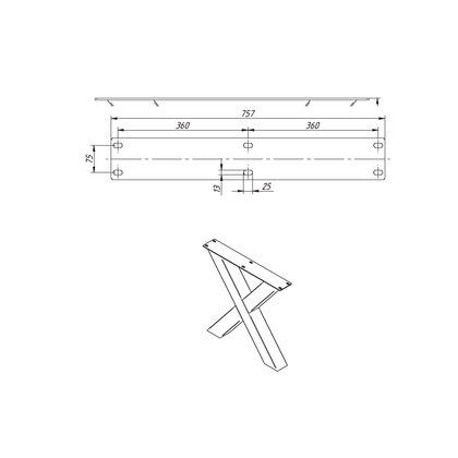 Stolová podnož X ,v:705x690, čierny mat 
