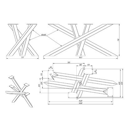 Stolová podnož 3X ,v:710x1651, čierny mat  Stolová podnož 3X ,v:710x1651, čierny mat