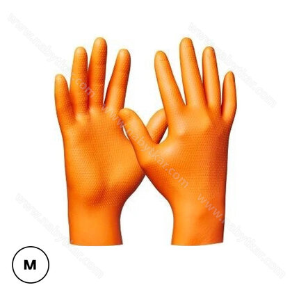 Jednorázové rukavice oranžová Nitril Ultra Grip nepudrované vel. M 50 kusov