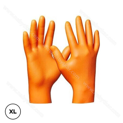 Jednorázové rukavice oranžová Nitril Ultra Grip nepudrované vel.XL 50 kusov