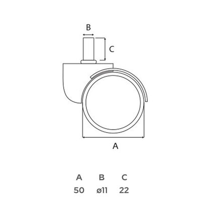   Koliesko otočné fi 50 mm s tŕňom fi 11 mm  pre kancelársku stoličku  /Nábytkár