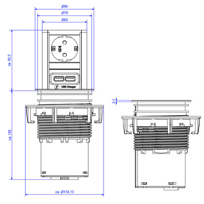Stol.vyťahovacia zásuvka 928.020 Elevator home, 1x 230V+ usb nabíjačka