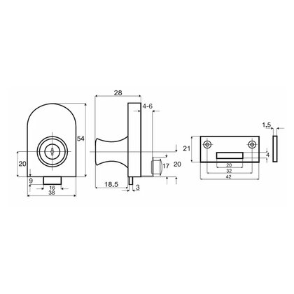 Zámok na sklenené dvere C-408, chróm SU D-20 / Siso Zámok na sklenené dvere C-408, chróm SU D-20 / Siso