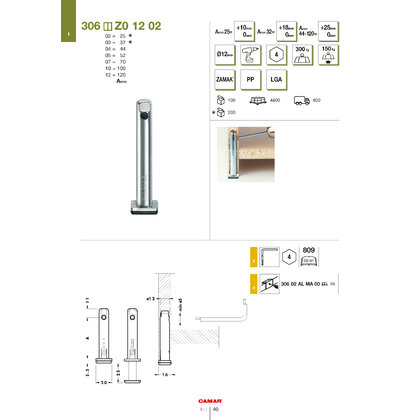 Rekt. noha Art.306 d.12mm x 32mm + 18mm 150kg