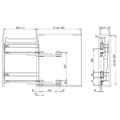VARIANT MULTI košík bočný bez výsuvu, cargo mini na utierky 150 L-450 mm, efekt chróm /Rejs