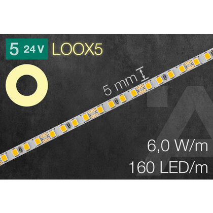 LED pás Häfele  Loox5 LED 3141, 24 V, 5 mm, 160 LED/m, 6 W/m, IP20, 4000 K,  neutralana , L 50 m