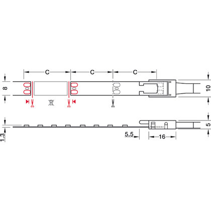 LED pás Häfele Loox5 LED 3148, 24 V, 8 mm, 160 LED/m, 9,5 W/m, IP 20, 4000 K, neutralna, L 50 m