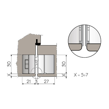 Záves ECLIPSE skrytý AGB pre bezf. dv do 40 Kg široký 30 mm,  pozink E302008525 nový typ