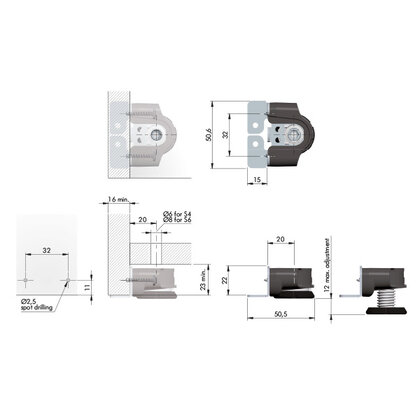 nožička INTEGRATO TECH ,max. výška 12 mm na imbus S4/S6 (3505002000)