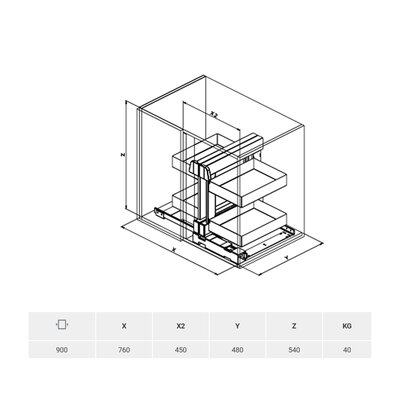 341PRO Koše  (sada 4 ks ) 900 x 480 pre šírku dvierí 450 mm, ANTRACIT  / SIGE