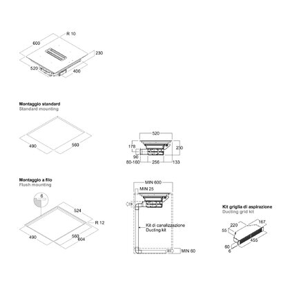 Odsávač pár TOLOMEO HOB 60 RED DIGIT, montáž do prac. dosky 
