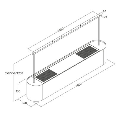 Odsávač pár SAGITTA ISLAND 180 čierny, montáž na stenu