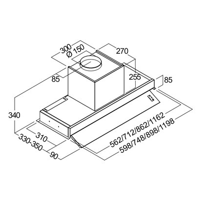 Odsávač pár CASTORE 90 čierny, montáž na dno hornej skrinky 
