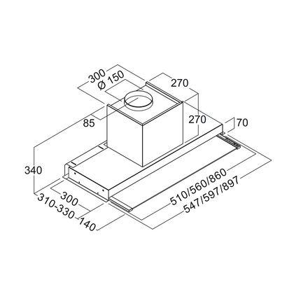 Odsávač pár SHEDIR 90 INOX, montáž na dno hornej skrinky 