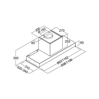 Odsávač pár CANOPO AIRMATE 90 čierny, montáž na dno hornej skrinky 