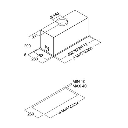 Odsávač pár HADAR 86 INOX, montáž na dno hornej skrinky 