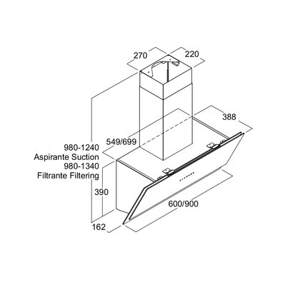 Odsávač pár PICTOR HOOD 90 čierny, montáž na stenu 