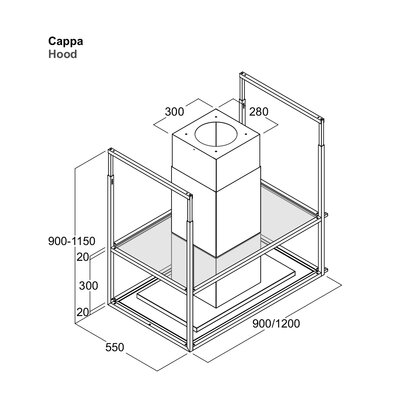 Odsávač pár OFIUCO 90 HOOD čierny, montáž na stenu 