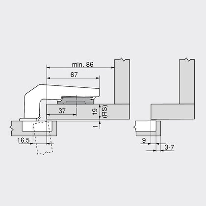 Záves CLIP TOP 95° slepý uhol naložený s tlmením INSERTA 79B9990 /Blum