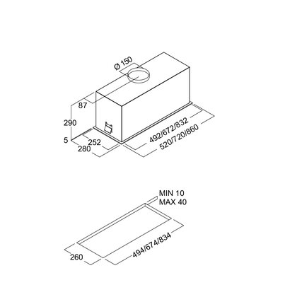 Odsávač pár HADAR 72 INOX, montáž na dno hornej skrinky
