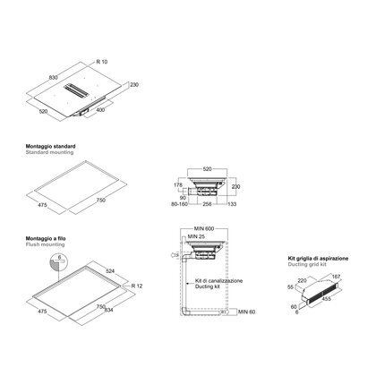 Odsávač pár TOLOMEO HOB 83 WHITE DIGIT, montáž do prac. dosky 