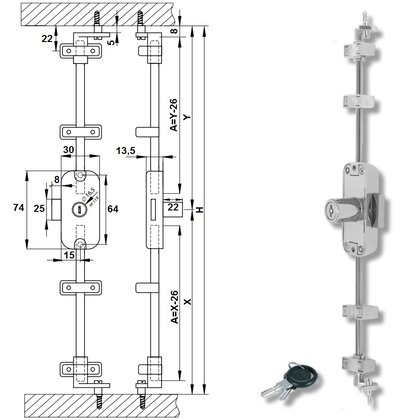 Zámok trojcestný H 922 otočný, chróm /Siso Zámok trojcestný H 922 otočný, chróm /Siso