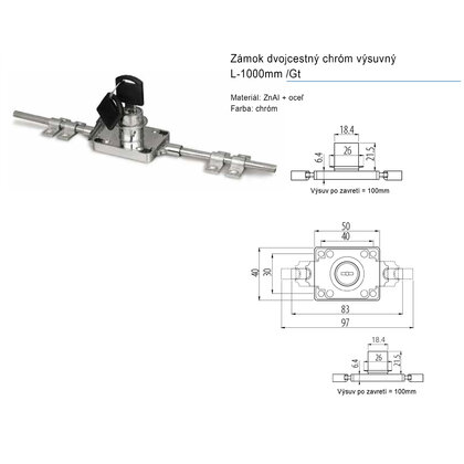Zámok dvojcestný chróm výsuvný L-1000mm /Gt Zámok dvojcestný chróm výsuvný L-1000mm /Gt