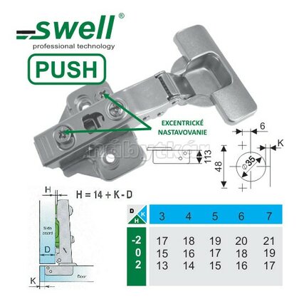 PUSH-  záves click-on naložený bez plat. s 2D nastavením /Swell PUSH-  záves click-on naložený bez plat. s 2D nastavením /Swell