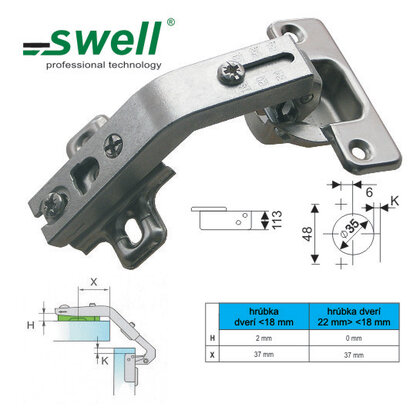 Záves Slide-on uhol 135°- s platničkou H0 /Swell Záves Slide-on uhol 135°- s platničkou H0 /Swell