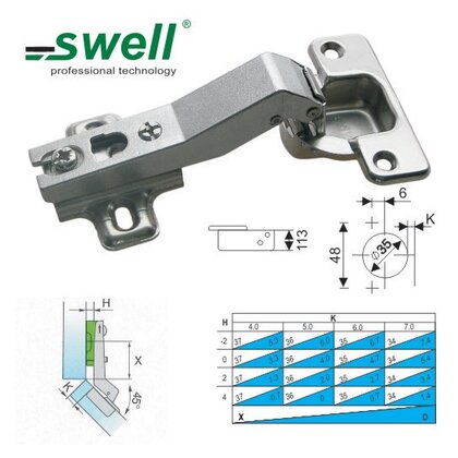 Záves Slide-on uhol 045° vložený- s platničkou H0/Swell Záves Slide-on uhol 045° vložený- s platničkou H0/Swell